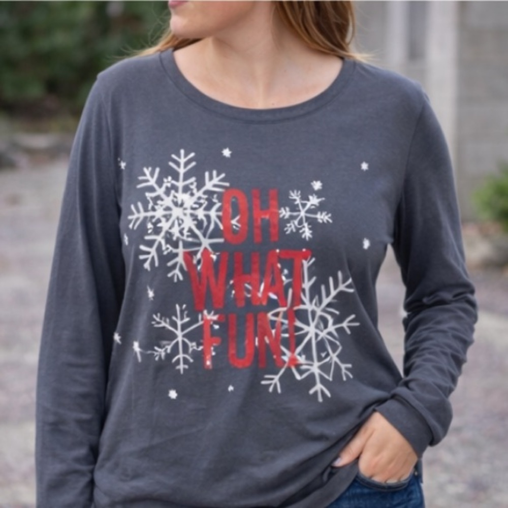 Christmas Pajama Shirt Womens Sleep Top Oh What Fun Soft‎ Stretchy Size Large